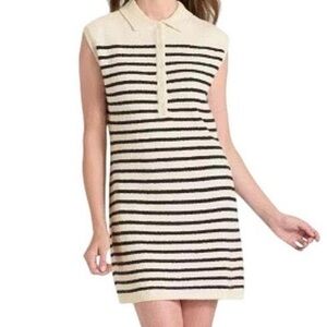 Universal Thread Striped Polo Dress - Cream and Black